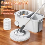 Spin Mop Bucket 6 Microfiber Refills Household Cleaning Automatic Spin Mop Hand-Free Automatic Dehydration Mop for Home Cleaning