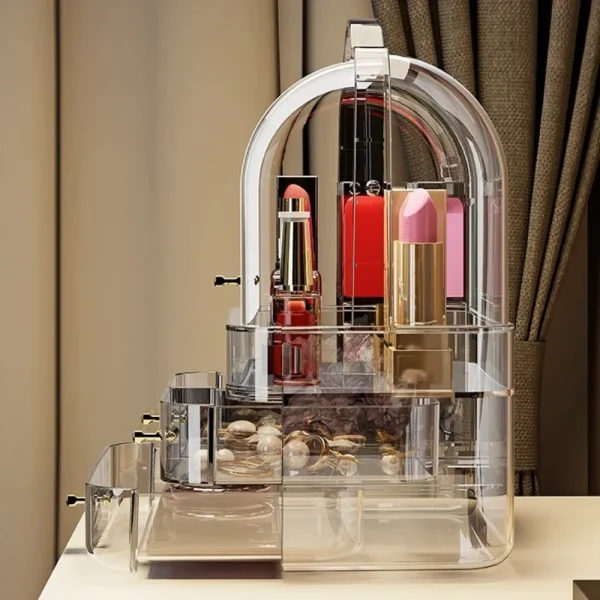 Transparent Makeup Box Dust-proof Multi-functional Cosmetics Display Case Large Capacity Multilayer Desktop Storage Rack - Image 2