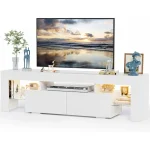 Modern TV Console with Lighting Remote Control Entertainment Center Open Shelves Media Storage TV Cabinet for Living Room